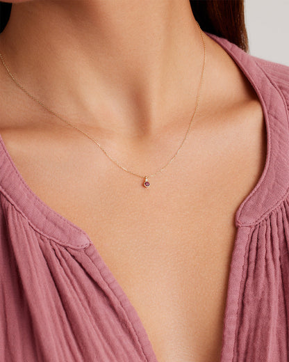 July Birthstone Necklace || option::14K Solid Gold, Ruby - July