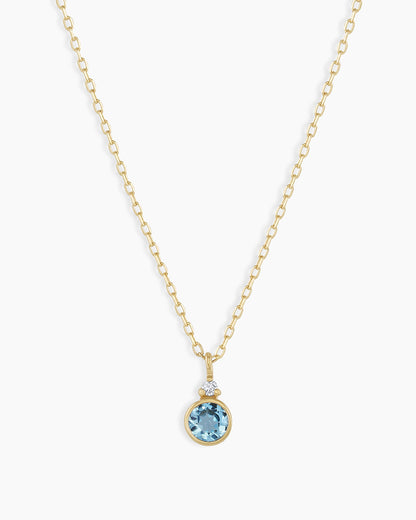 Blue Topaz Birthstone Necklace || option::14K Solid Gold, Blue Topaz - December
