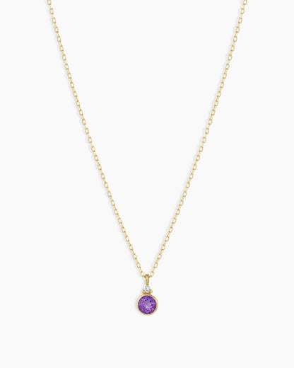 Amethyst Birthstone Necklace || option::14K Solid Gold, Amethyst - February
