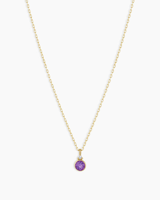 Amethyst Birthstone Necklace || option::14K Solid Gold, Amethyst - February