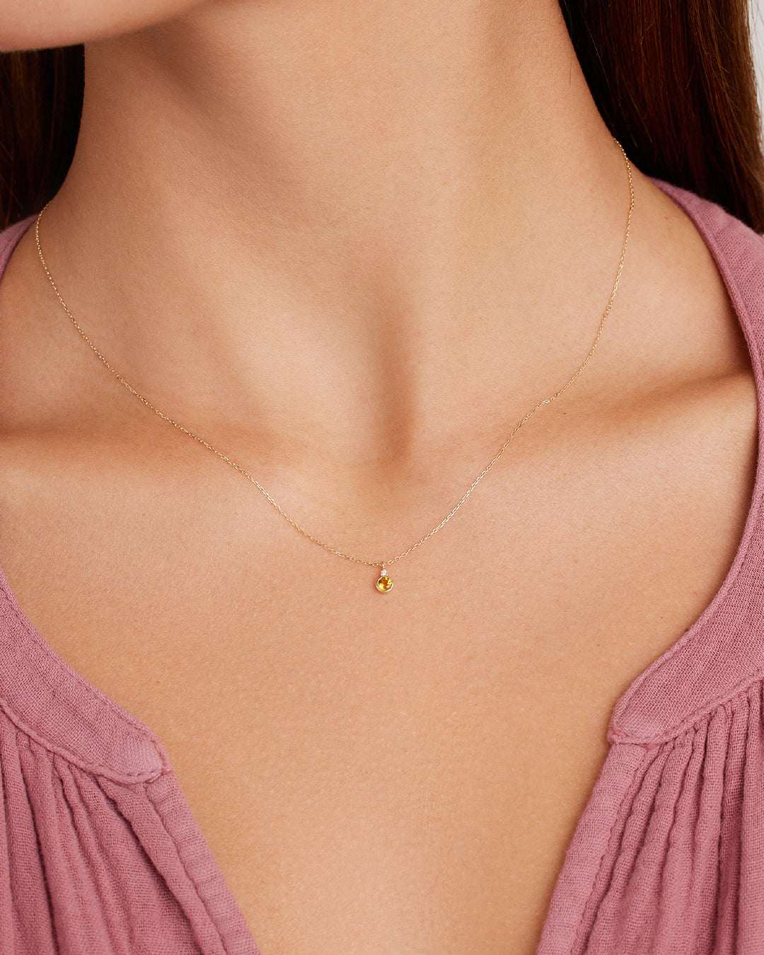 Citrine Birthstone Necklace November Birthstone Necklace || option::14K Solid Gold, Citrine - November