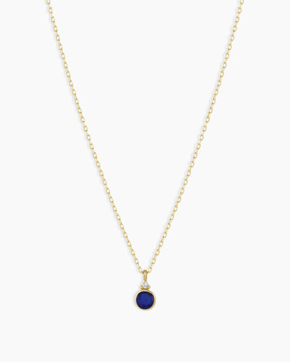 Blue Topaz Birthstone Necklace || option::14K Solid Gold, Blue Sapphire - September