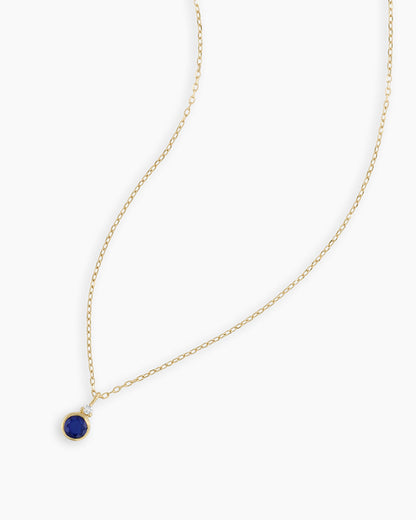 Blue Topaz Birthstone Necklace || option::14K Solid Gold, Blue Sapphire - September