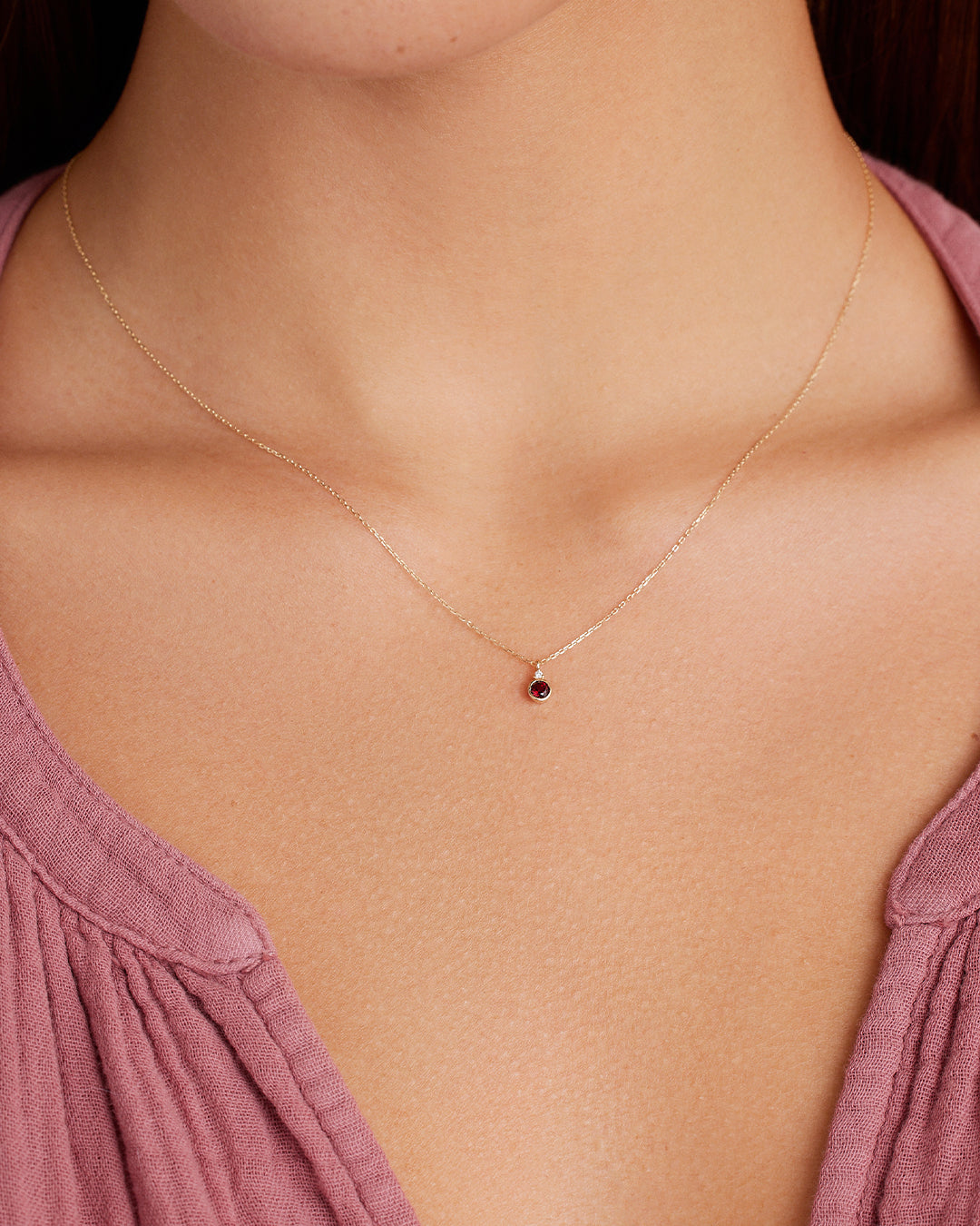 Garnet Birthstone Necklace January Birthstone Necklace || option::14K Solid Gold, Garnet - January
