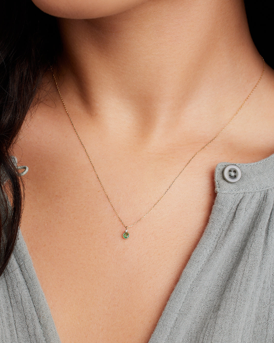 Emerald Birthstone Necklace Birthstone Necklace || option::14K Solid Gold, Emerald - May