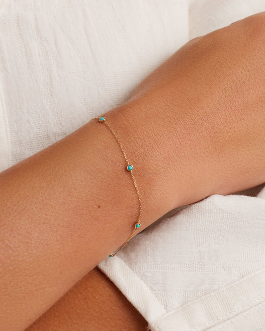 Classic Five Turquoise Bracelet || option::14K Solid Gold