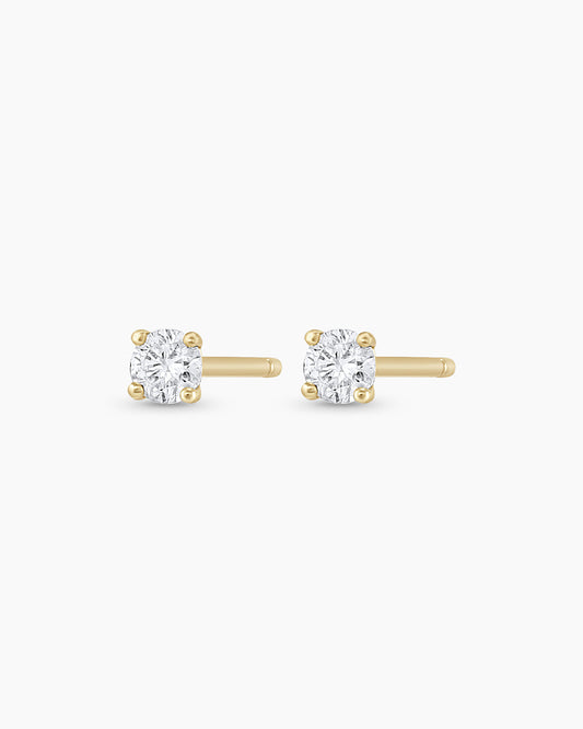 Diamond Solitaire 3 mm Studs || option::14K Solid Gold, 3mm