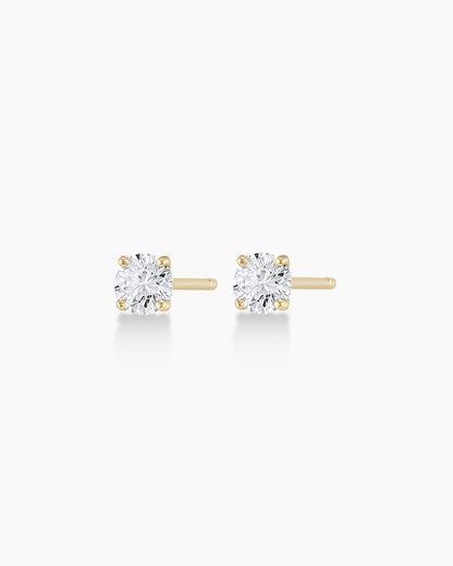 Diamond Solitaire 3 mm Studs || option::14K Solid Gold, 4mm