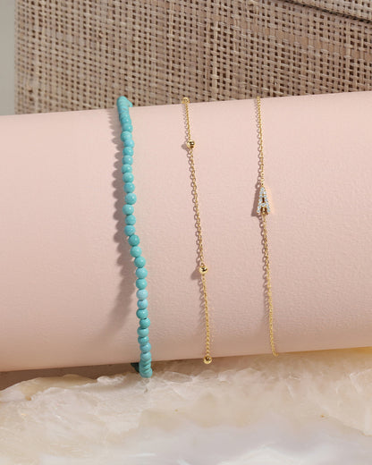 Woman wearing Newport Bracelet || option::14K Solid Gold