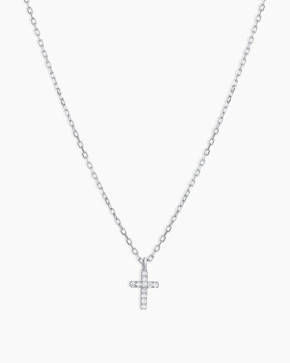 Diamond Cross Necklace || option::14K Solid White Gold