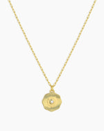 Birthstone Coin Necklace || option::18K Gold Plated, Pearl - June