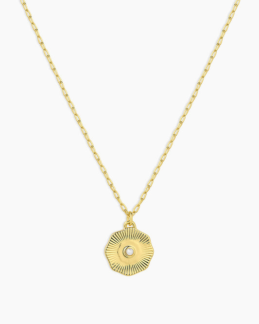Birthstone Coin Necklace || option::18K Gold Plated, Pearl - June