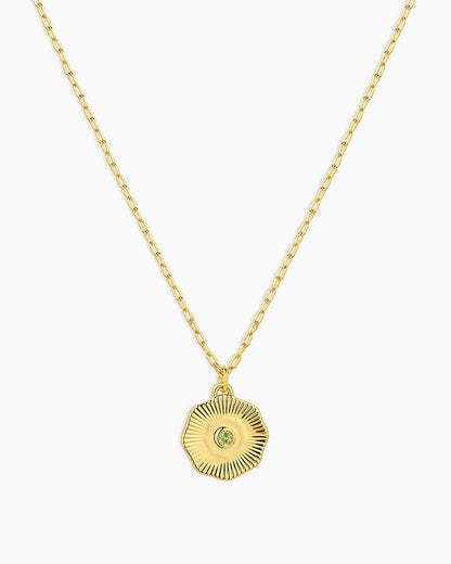 Birthstone Coin Necklace || option::18K Gold Plated, Peridot - August