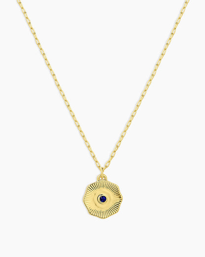 Birthstone Coin Necklace || option::18K Gold Plated, Blue Sapphire - September