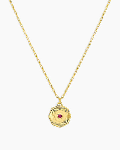 Birthstone Coin Necklace || option::18K Gold Plated, Ruby - July