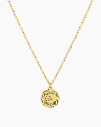 Birthstone Coin Necklace || option::18K Gold Plated, Amethyst - February