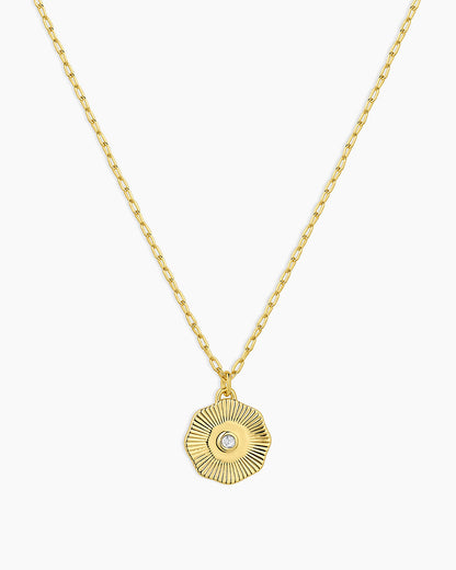 Birthstone Coin Necklace || option::18K Gold Plated, White Topaz - April