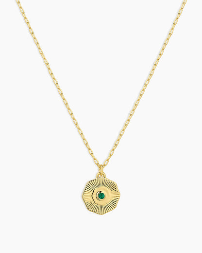 Birthstone Coin Necklace || option::18K Gold Plated, Green Agate - May