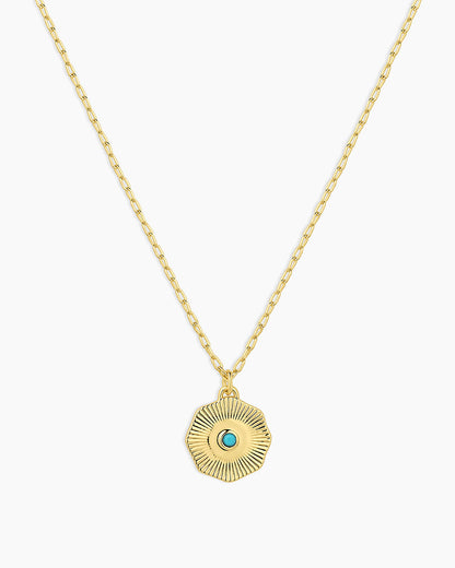 Birthstone Coin Necklace || option::18K Gold Plated, Turquoise - December