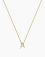 Diamond Alphabet Necklace || option::14K Solid Gold, A
