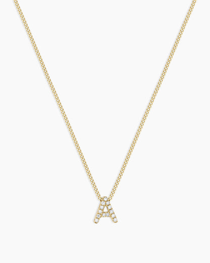 Diamond Alphabet Necklace || option::14K Solid Gold, A