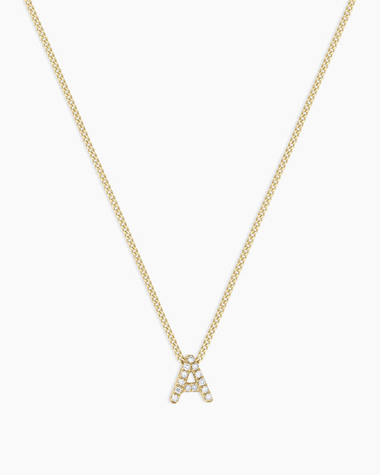 Diamond Alphabet Necklace || option::14K Solid Gold, A
