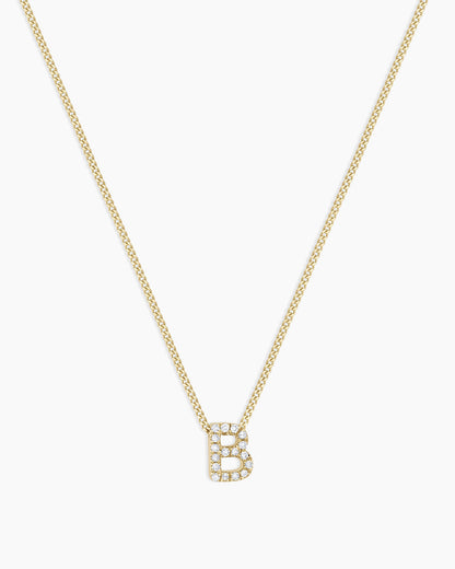 Diamond Alphabet Necklace || option::14K Solid Gold, B