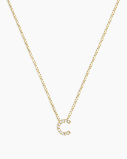Diamond Alphabet Necklace || option::14K Solid Gold, C