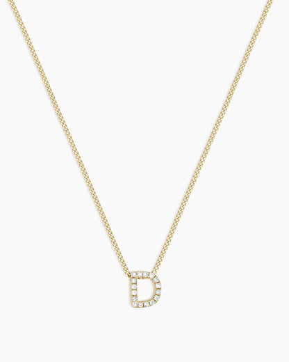 Diamond Alphabet Necklace || option::14K Solid Gold, D