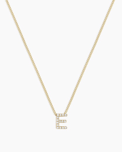 Diamond Alphabet Necklace || option::14K Solid Gold, E