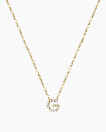 Diamond Alphabet Necklace || option::14K Solid Gold, G