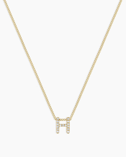 Diamond Alphabet Necklace || option::14K Solid Gold, H