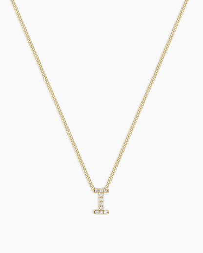 Diamond Alphabet Necklace || option::14K Solid Gold, I