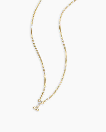 Diamond Alphabet Necklace || option::14K Solid Gold, I