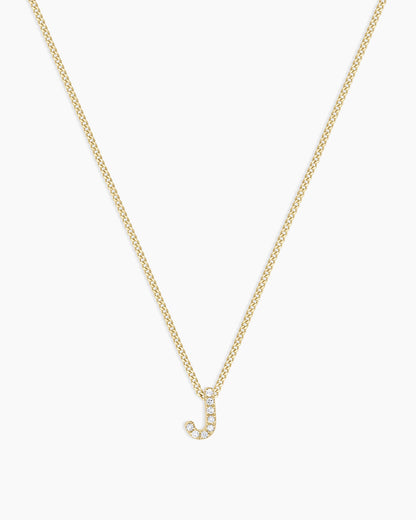 Diamond Alphabet Necklace || option::14K Solid Gold, J