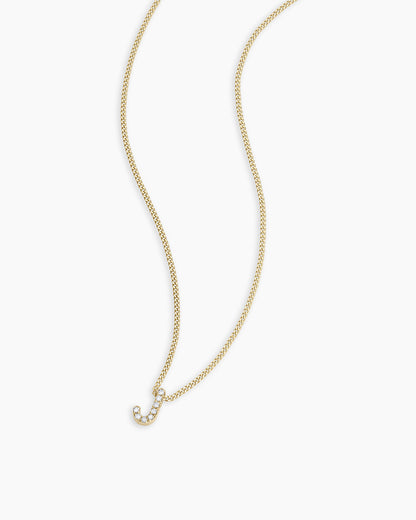 Diamond Alphabet Necklace || option::14K Solid Gold, J