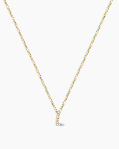 Diamond Alphabet Necklace || option::14K Solid Gold, L
