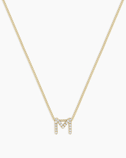 Diamond Alphabet Necklace || option::14K Solid Gold, M