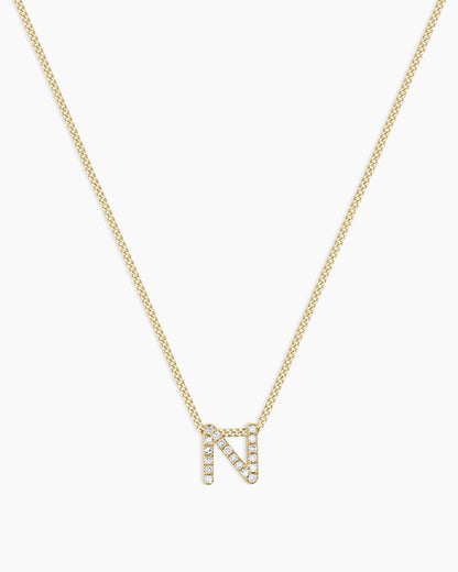Diamond Alphabet Necklace || option::14K Solid Gold, N