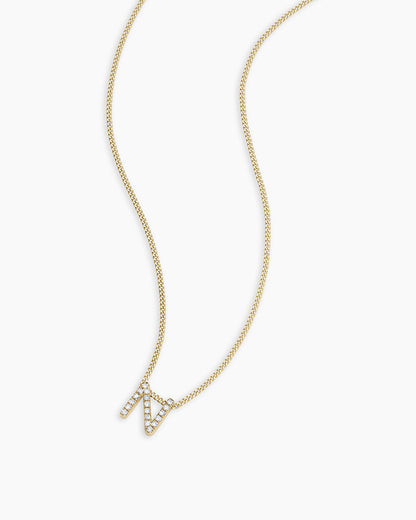 Diamond Alphabet Necklace || option::14K Solid Gold, N