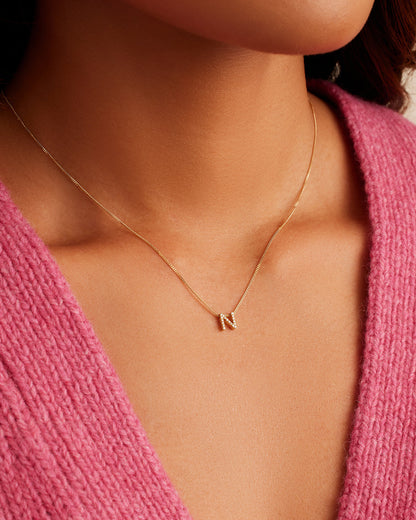 Diamond Alphabet Necklace || option::14K Solid Gold, N