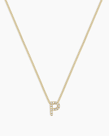 Diamond Alphabet Necklace || option::14K Solid Gold, P