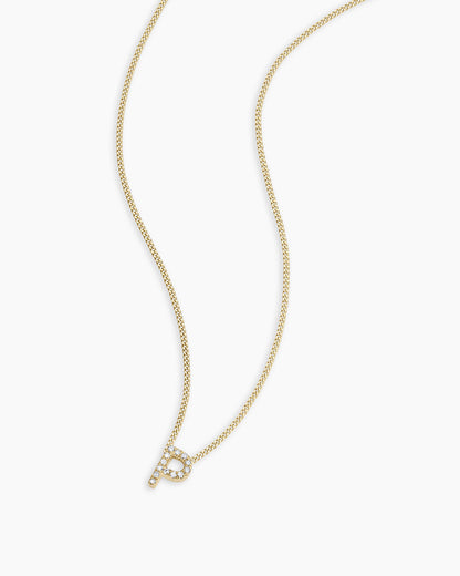 Diamond Alphabet Necklace || option::14K Solid Gold, P