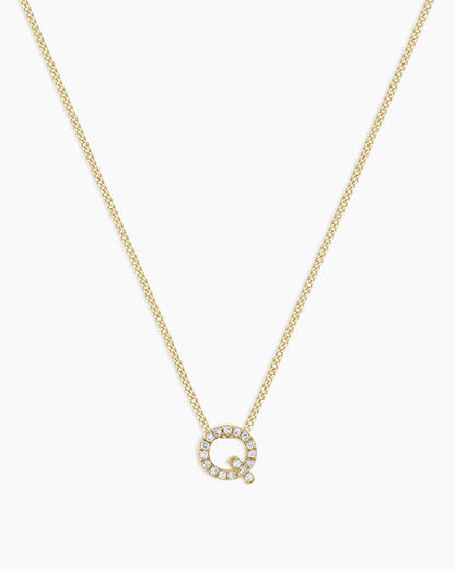 Diamond Alphabet Necklace || option::14K Solid Gold, Q