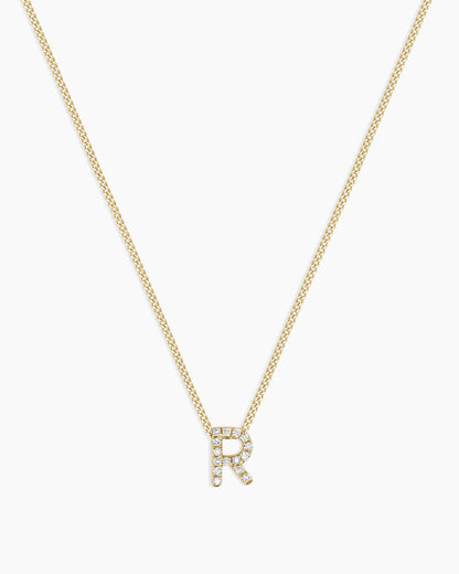 Diamond Alphabet Necklace || option::14K Solid Gold, R