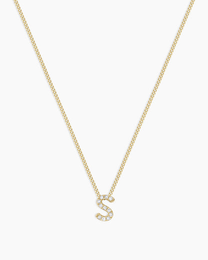 Diamond Alphabet Necklace || option::14K Solid Gold, S
