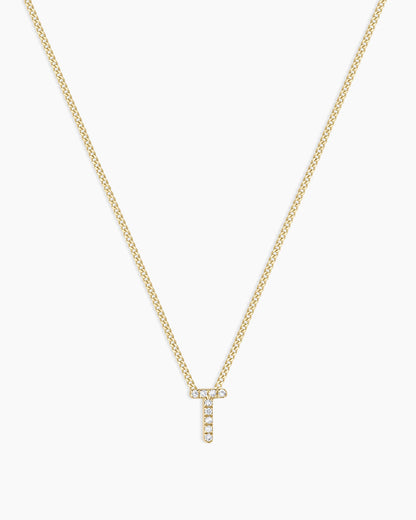 Diamond Alphabet Necklace || option::14K Solid Gold, T
