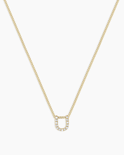 Diamond Alphabet Necklace || option::14K Solid Gold, U
