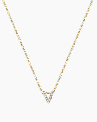 Diamond Alphabet Necklace || option::14K Solid Gold, V
