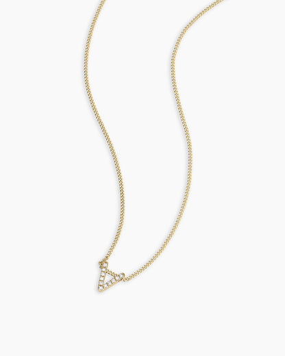 Diamond Alphabet Necklace || option::14K Solid Gold, V